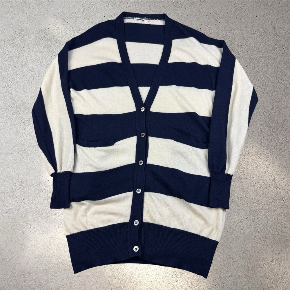 JIL SANDER Cashmere Striped Knit Cardigan Sweater Oversized Long Sz 38 US S